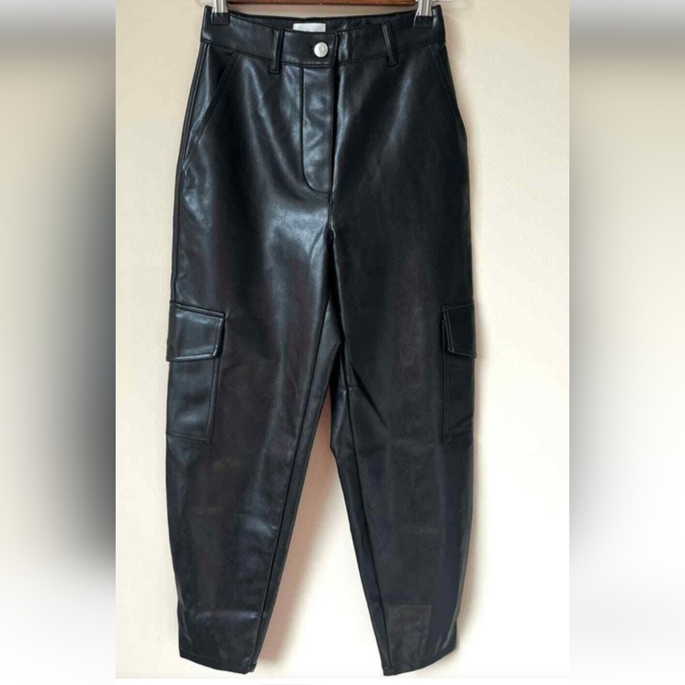 🧿Wilfred Black  Faux Leather Cargo Pants